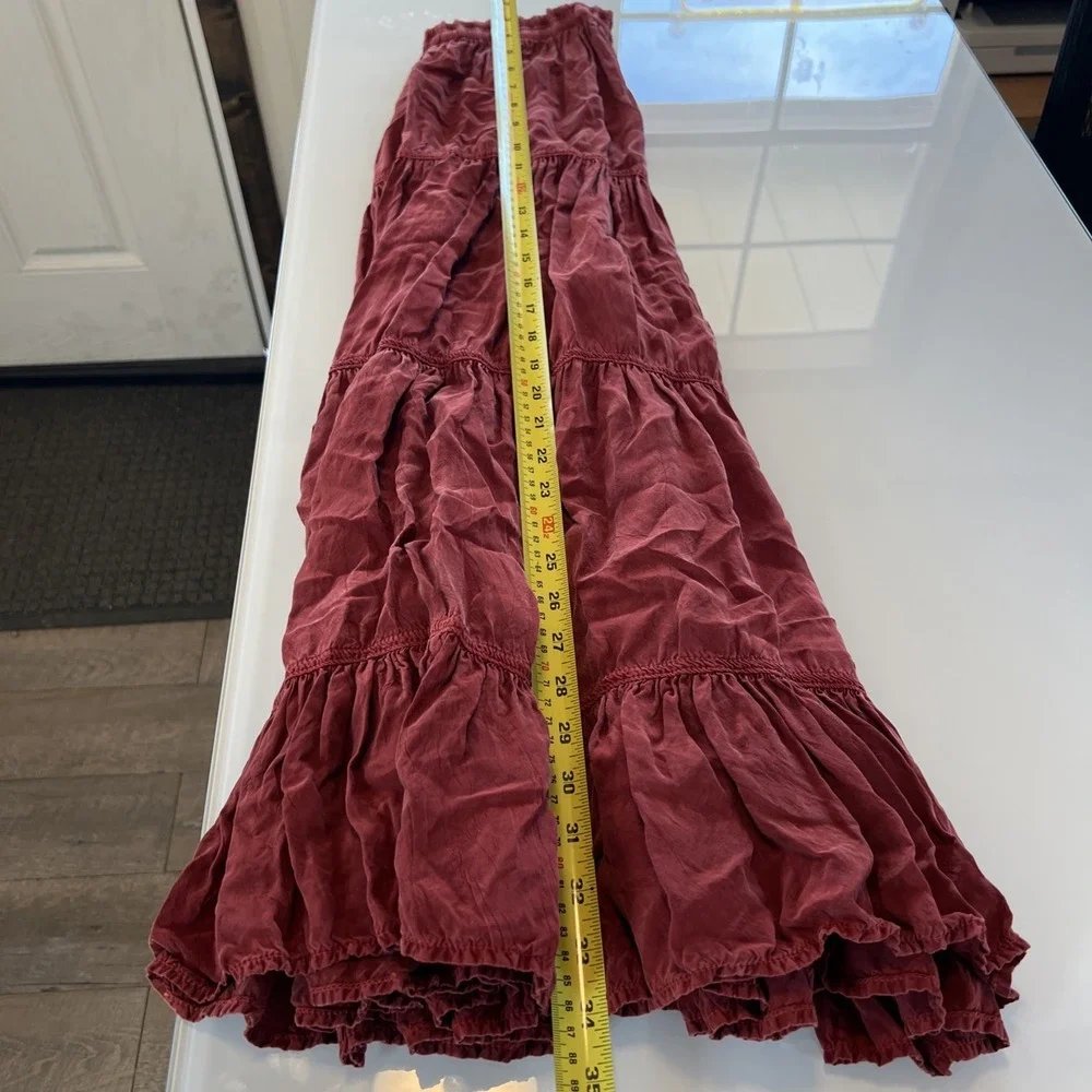 Tanello Vintage Tiered Maxi Skirt Medium Prairie Western Boho Rusty Red